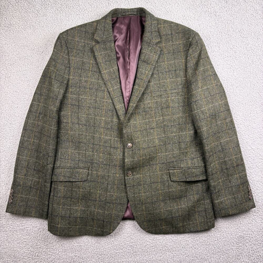 M&S Marks Spencer Blazer Mens 46R Green Plaid Luxury Jacket Moon Wool Sport Coat